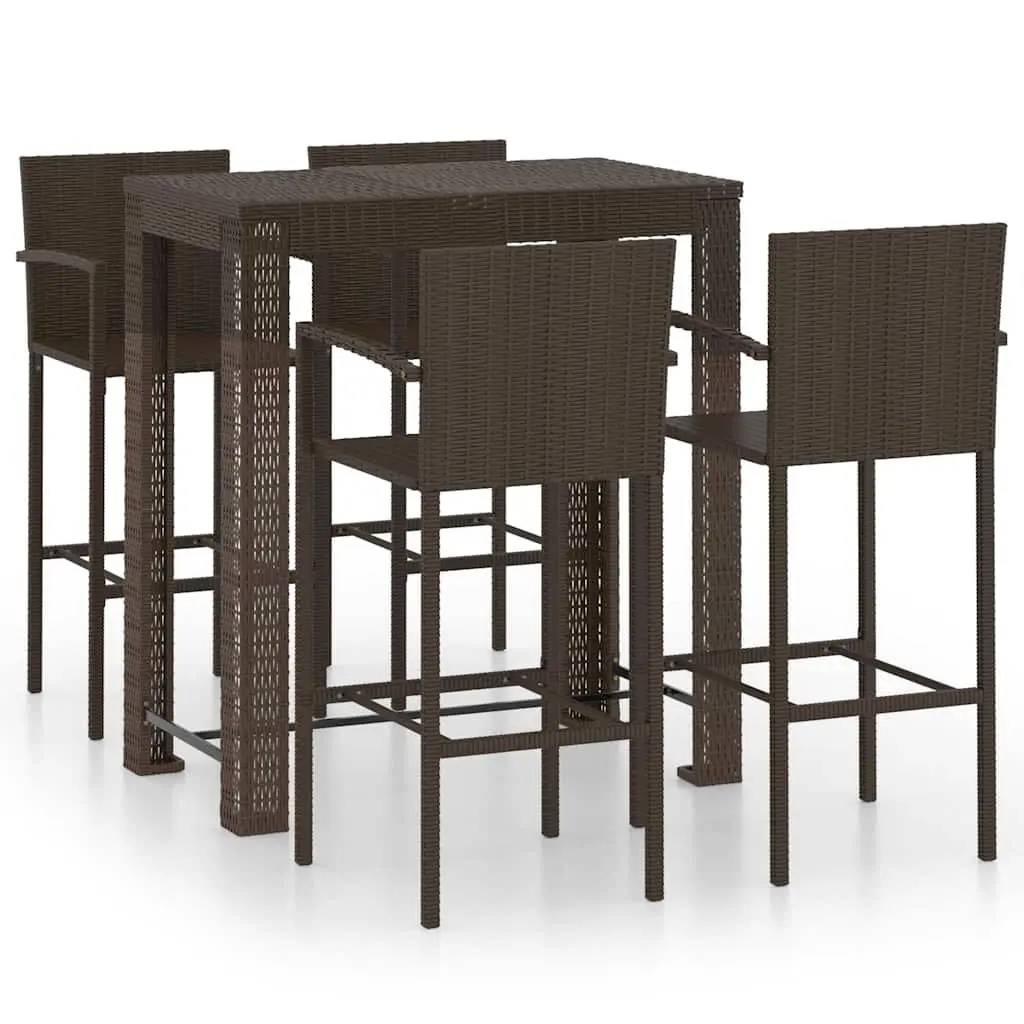 Outdoor Bar Set 5 Piece Garden Patio Bar Table Stools Brown