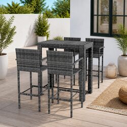 Comfortable Outdoor Bar Set - 5 Grey Rattan Pieces