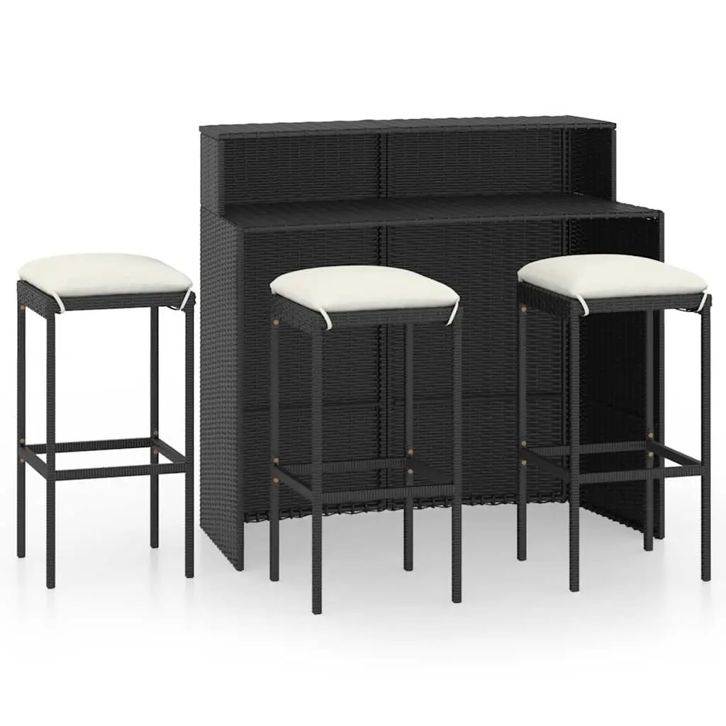 Garden Bar Set Outdoor Furniture 4 Piece Cushions Black PE Rattan