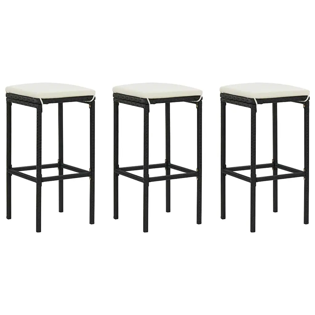 Garden Bar Set Outdoor Furniture 4 Piece Cushions Black PE Rattan