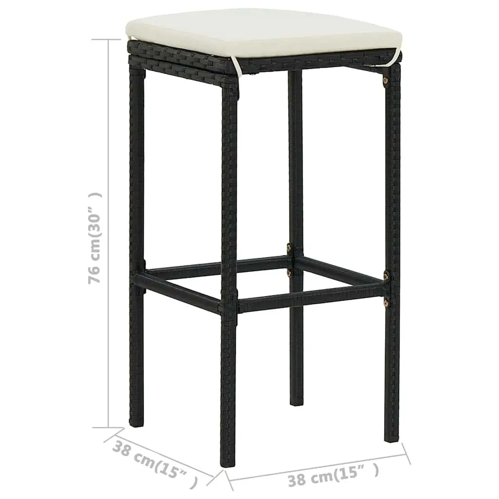 Garden Bar Set Outdoor Furniture 4 Piece Cushions Black PE Rattan