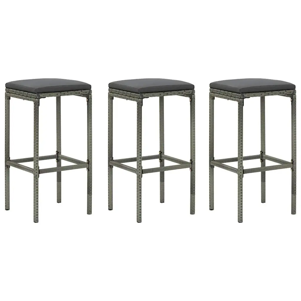 Garden Bar Set 4 Piece Outdoor Patio Furniture Cushioned Grey Rattan Stools