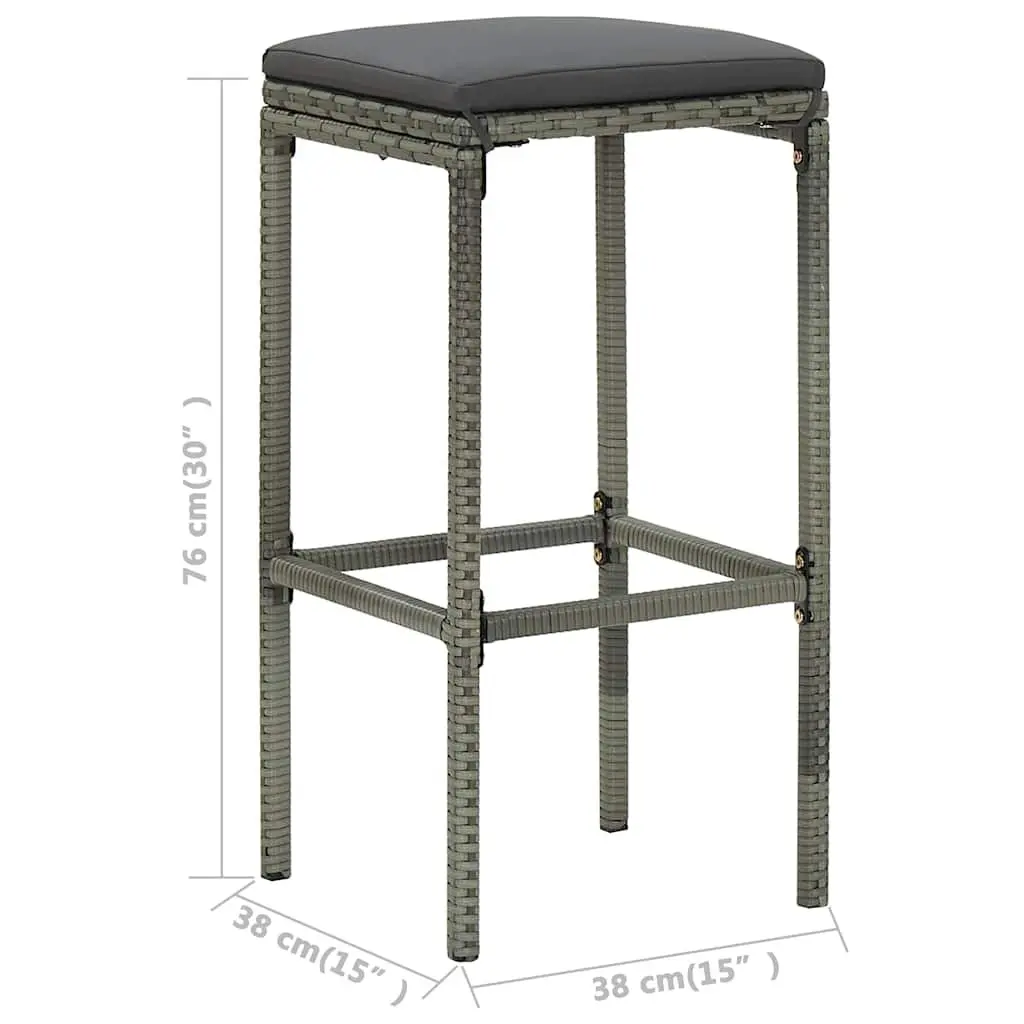 Garden Bar Set 4 Piece Outdoor Patio Furniture Cushioned Grey Rattan Stools