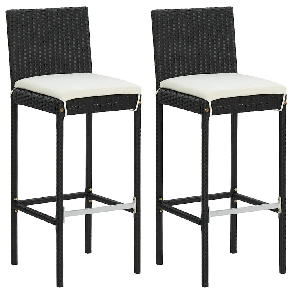 Garden Bar Set Outdoor Furniture 3 Piece Black Patio Seating with Cushions