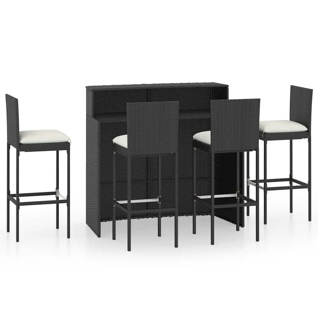 Garden Bar Set 5 Piece Outdoor Furniture Patio Rattan Table Stools Black