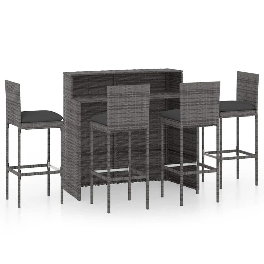 5 Piece Outdoor Garden Bar Set Grey Cushions Rattan