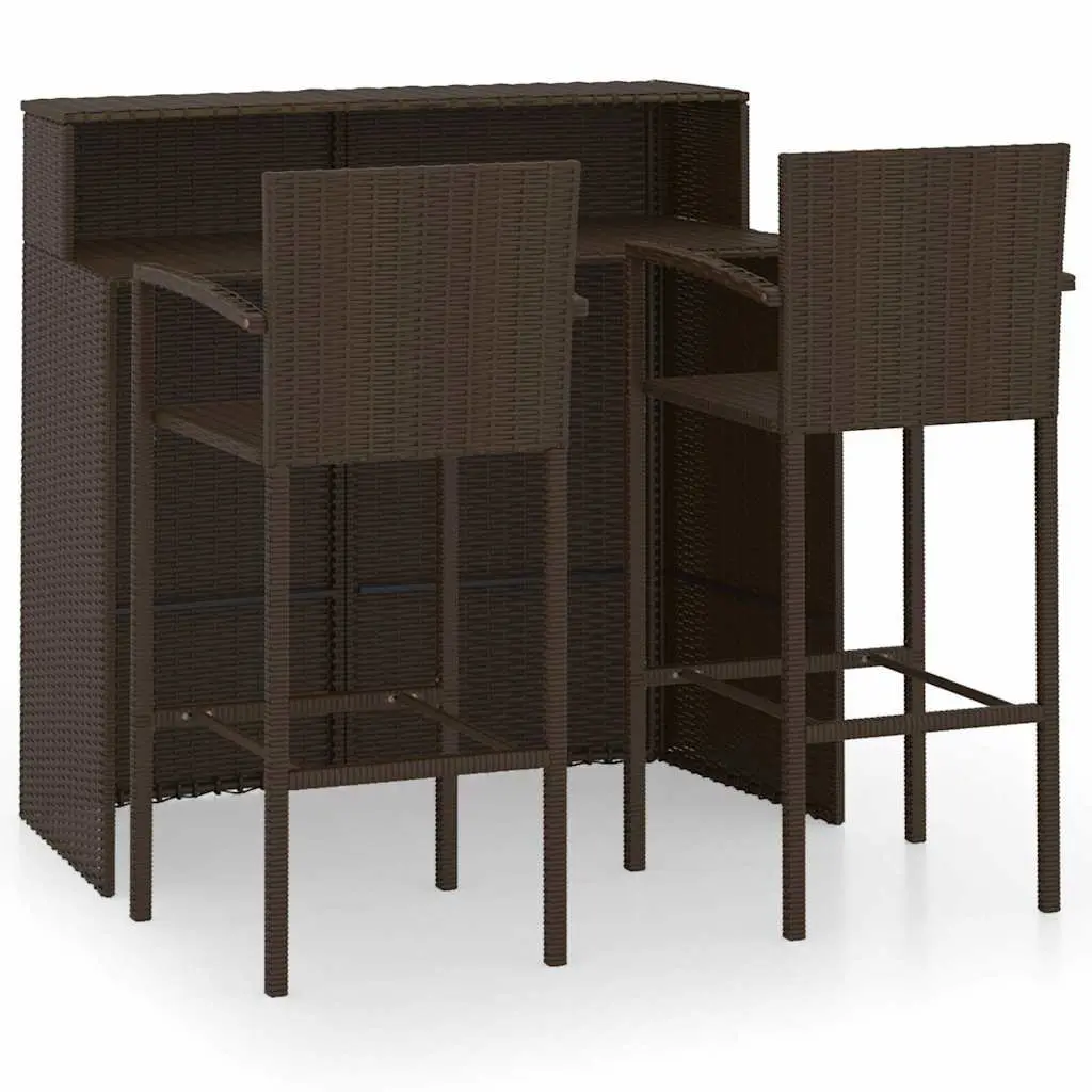 Outdoor Patio Furniture Set 3 Piece Brown PE Rattan Steel Frame Garden Bar