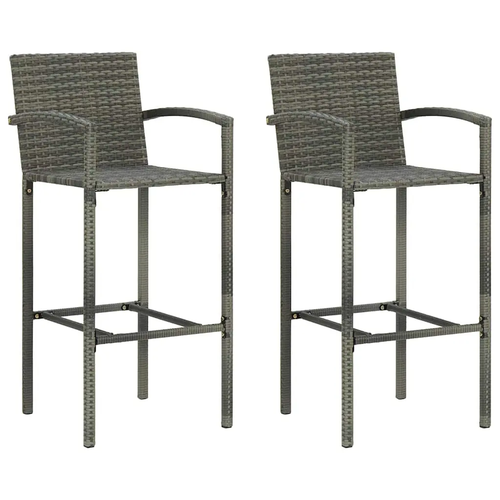 3 Piece Garden Bar Set Grey Outdoor Patio Furniture Rattan Stool Table