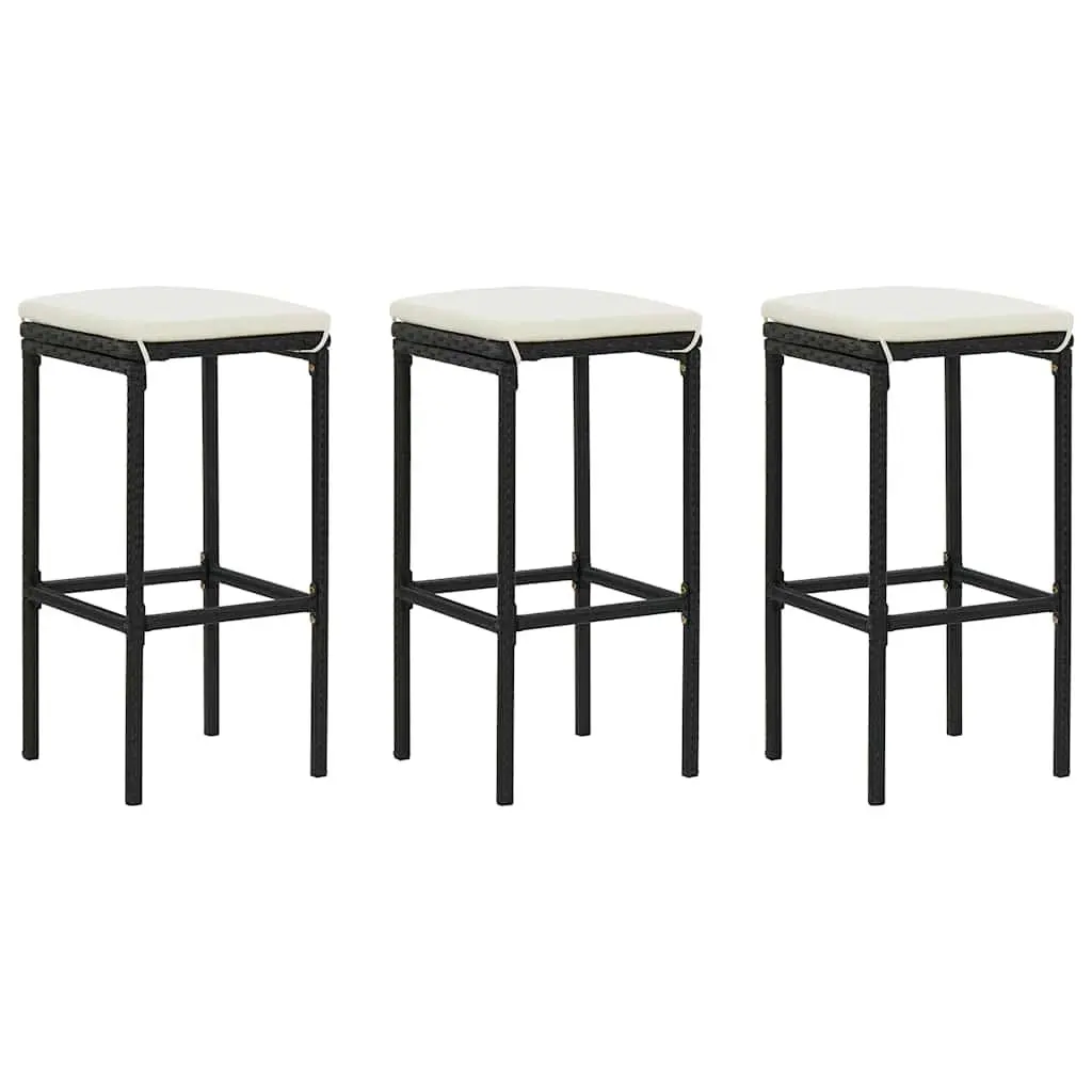 Garden Bar Set Outdoor Furniture 4 Piece Black Poly Rattan Patio Dining with Cushions