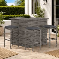 Reliable 4-Piece Grey Garden Bar Set with Cushions