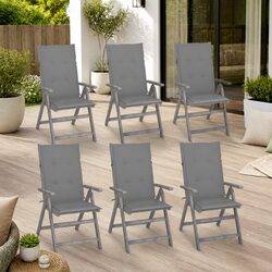 Outdoor Reclining Chairs Set 6 pcs with Cushions Solid Wood Acacia Garden
