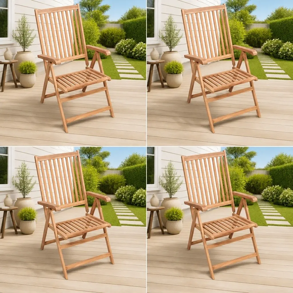 Outdoor Reclining Garden Chairs 4 pcs Folding Patio Seating Set Brown