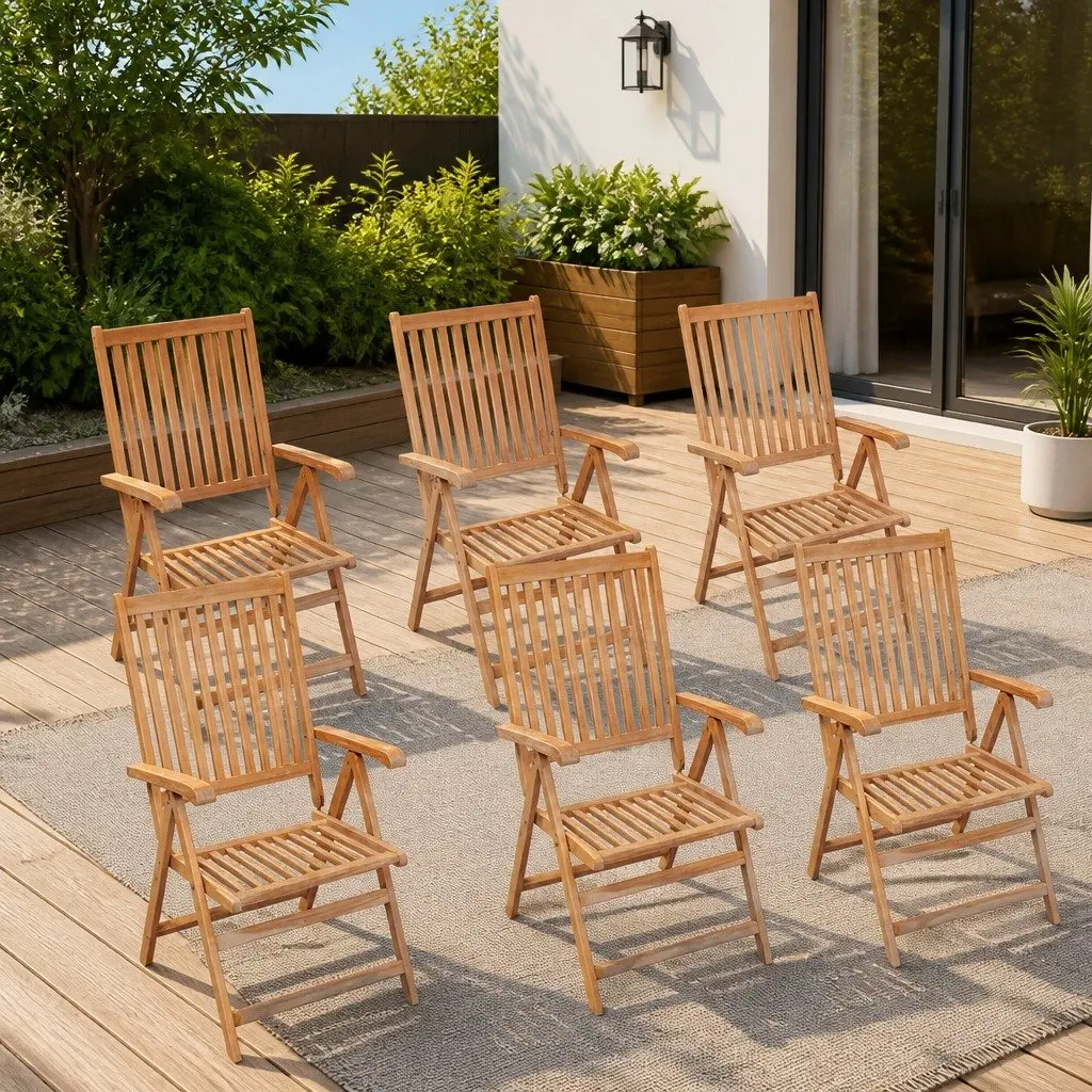 Reclining Garden Chairs 6 Piece Outdoor Folding Wooden Seating Set Brown