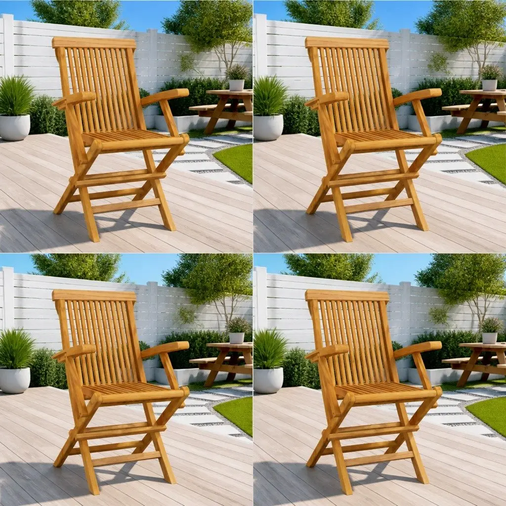 Outdoor Folding Garden Chairs 4pc Set Teak Wood Patio Seating Lightweight
