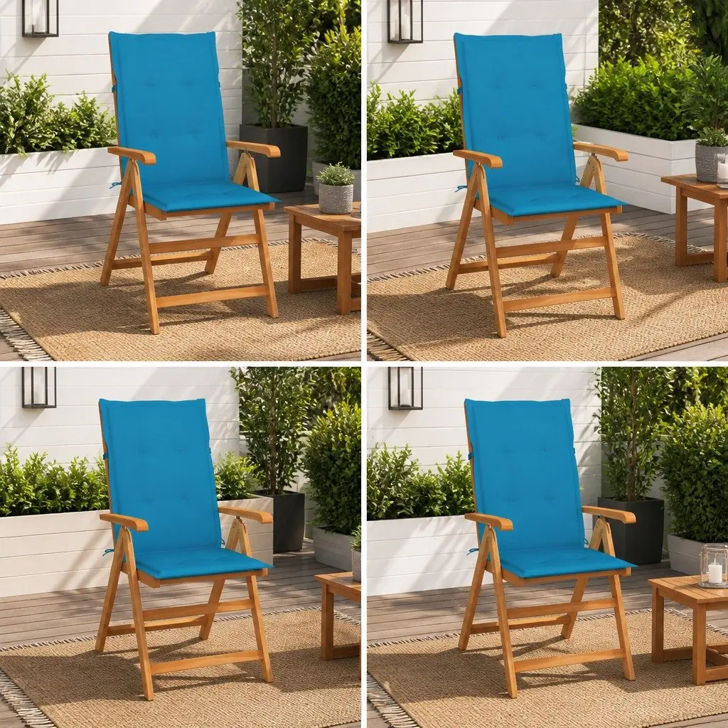 Outdoor Garden Chairs 4 Pcs Teak Wood Reclining Patio Seating with Blue Cushions