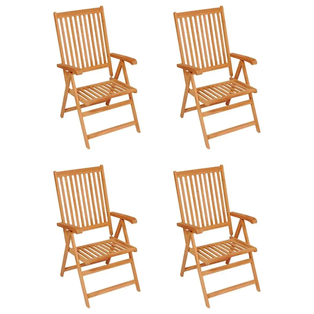 Teak Wood Garden Chairs Set 4 pcs Outdoor Reclining with Black Cushions