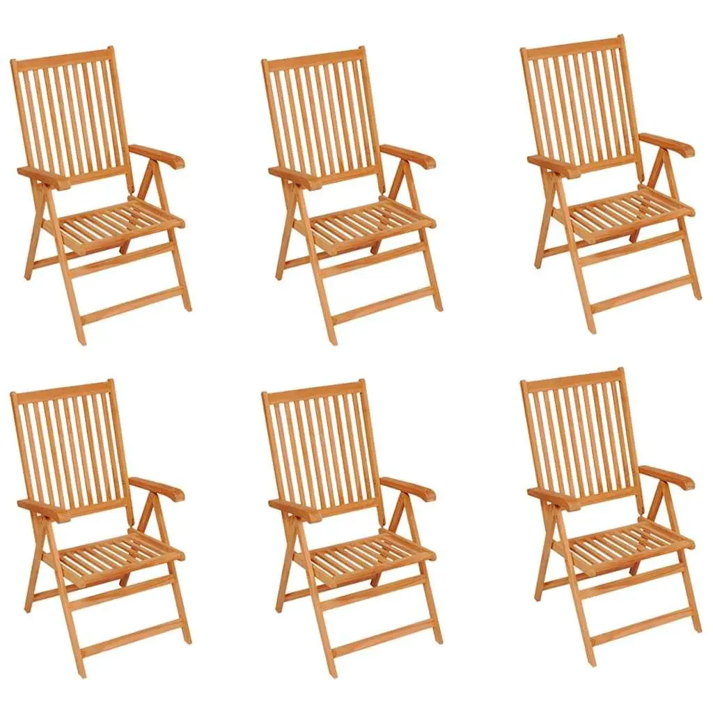 Teak Wood Garden Chairs Set 6 Piece Reclining Adjustable Backrest Lightweight Foldable with Grey Cushions