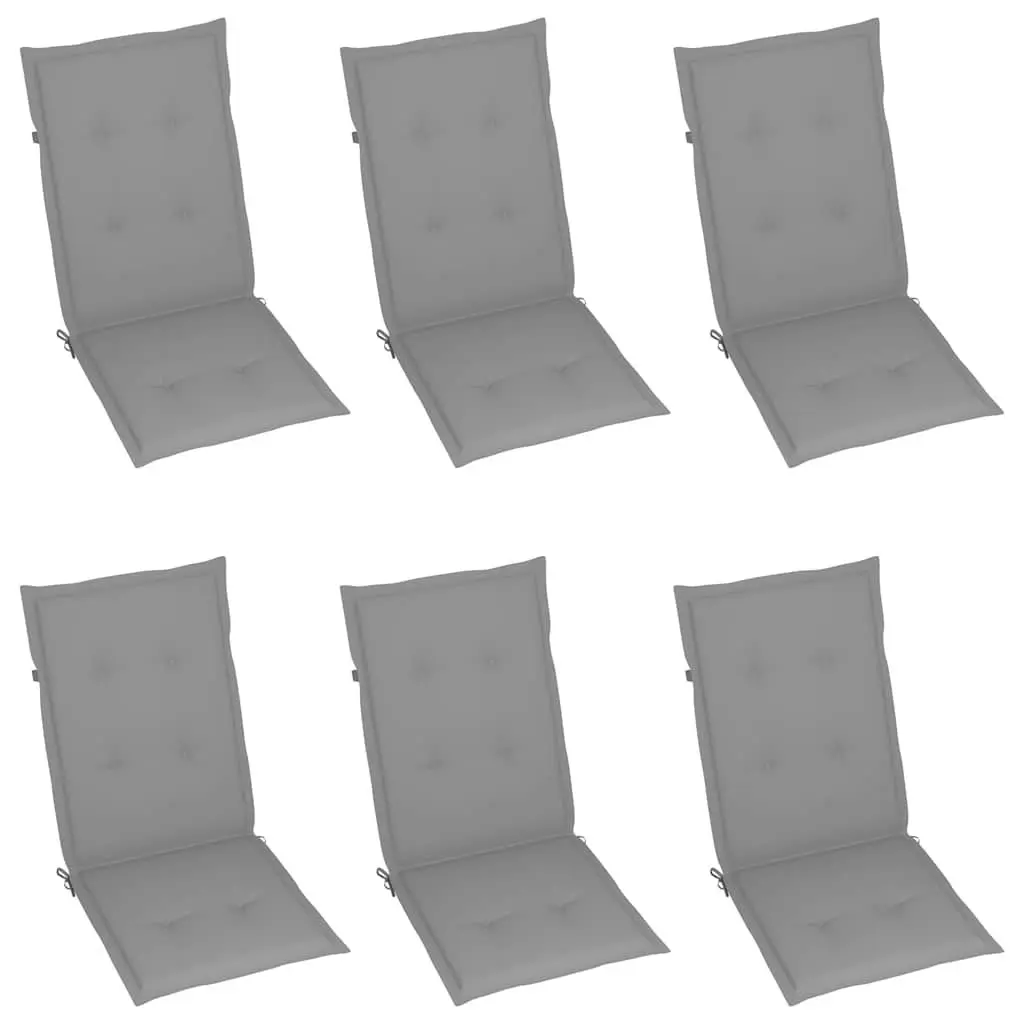 Teak Wood Garden Chairs Set 6 Piece Reclining Adjustable Backrest Lightweight Foldable with Grey Cushions