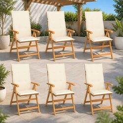 Teak Wood Outdoor Chair Set with Cream Cushions, 6 pcs