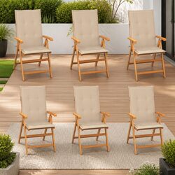Set of 6 Outdoor Garden Chairs in Solid Teak Wood with Cushions