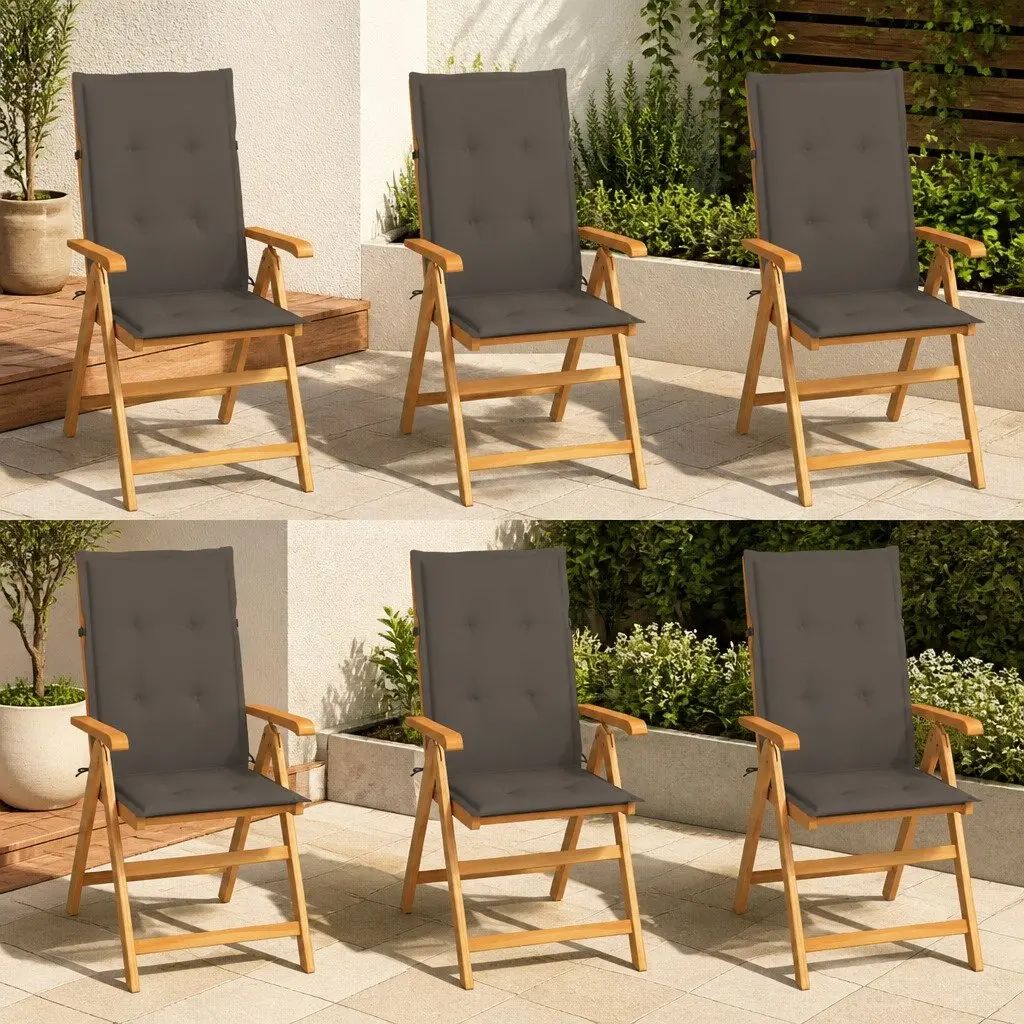 Outdoor Garden Chairs Set 6 Piece Teak Wood Reclining Seating Taupe Cushions