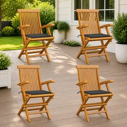 Garden Chairs Set of 4 with Cushions in Teak Wood