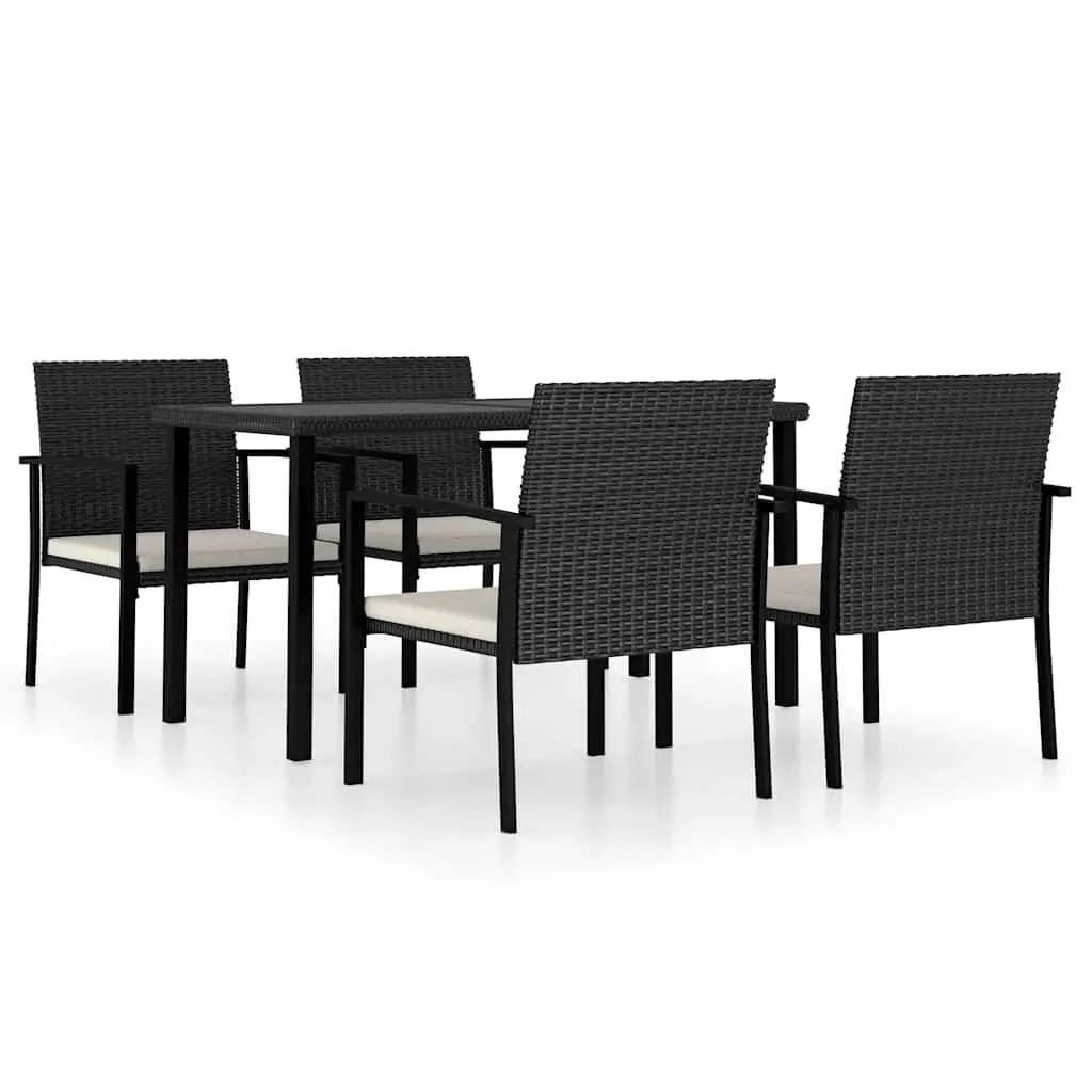 5 Piece Outdoor Garden Dining Set Black Poly Rattan Table Chairs