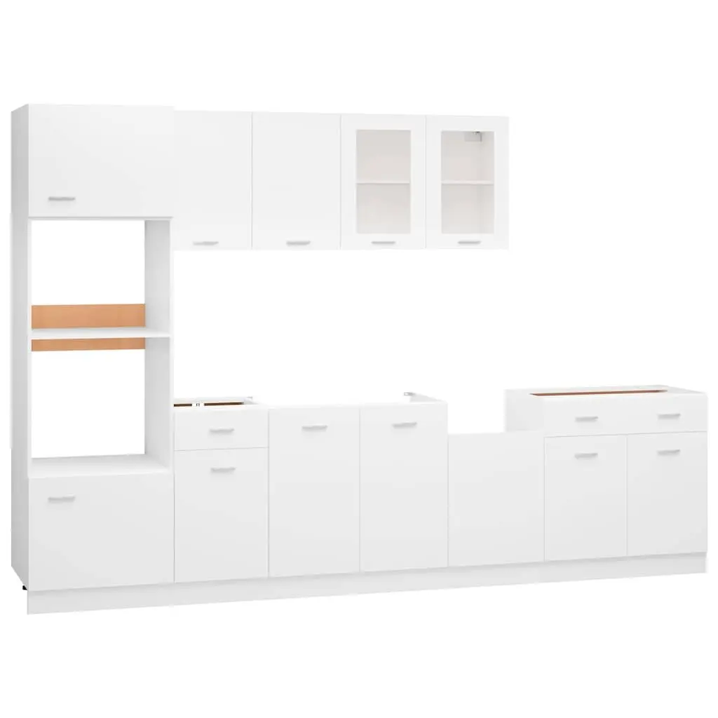 White Engineered Wood Kitchen Storage Cabinet Set 7 Piece Organiser
