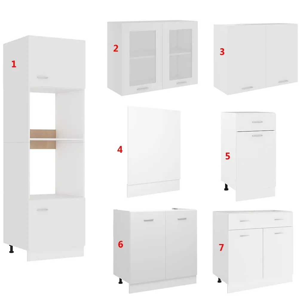 White Engineered Wood Kitchen Storage Cabinet Set 7 Piece Organiser