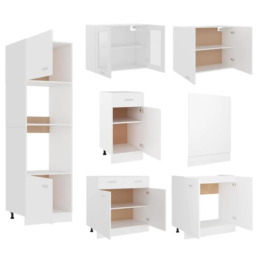 White Engineered Wood Kitchen Storage Cabinet Set 7 Piece Organiser