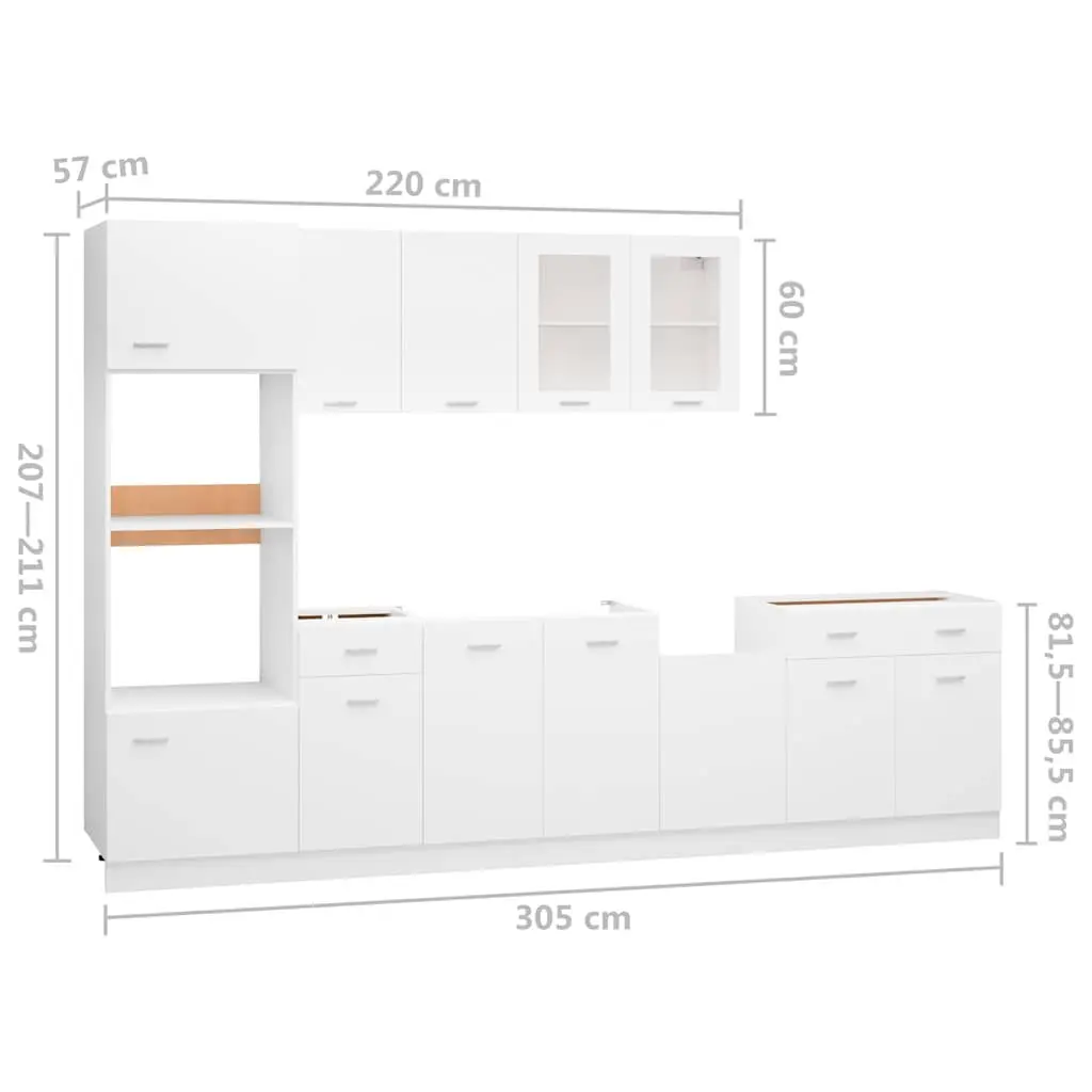 White Engineered Wood Kitchen Storage Cabinet Set 7 Piece Organiser