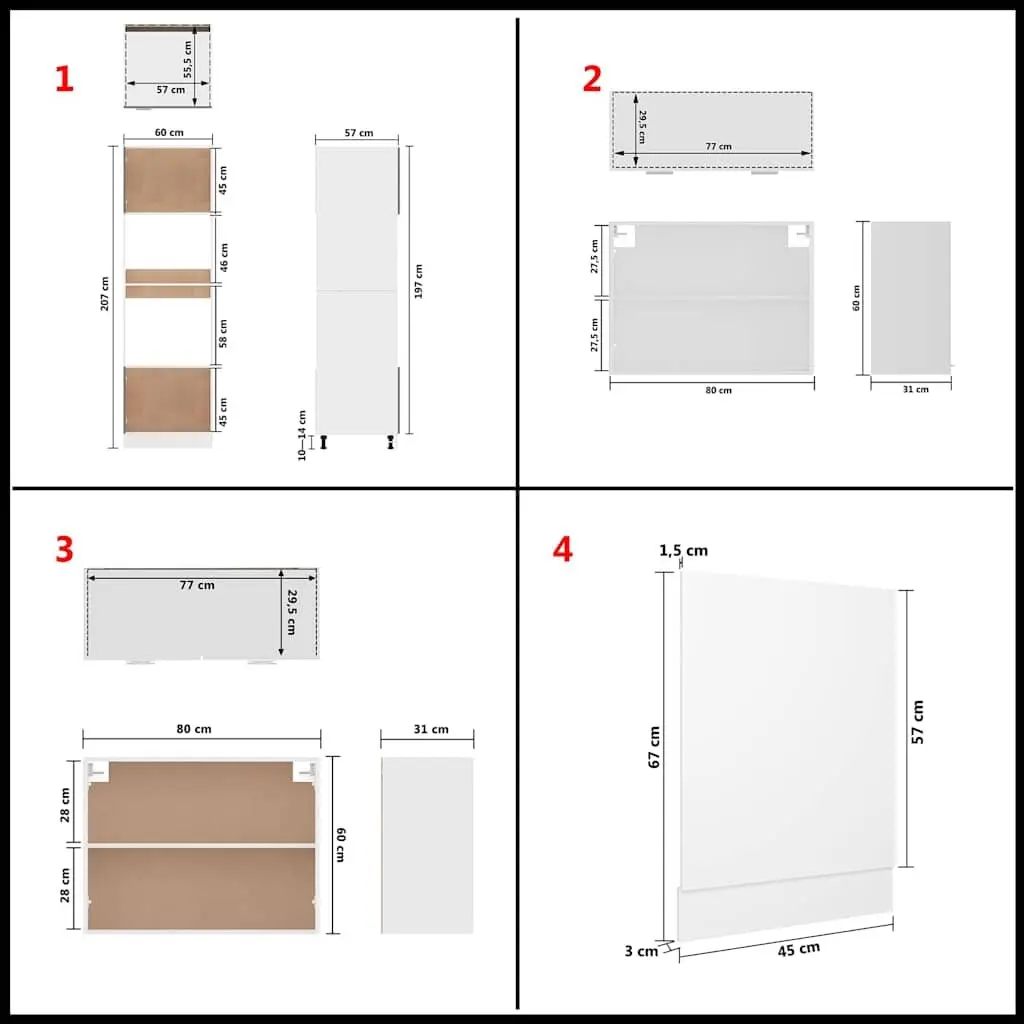 White Engineered Wood Kitchen Storage Cabinet Set 7 Piece Organiser