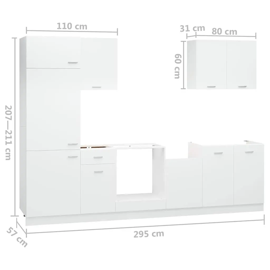 7 Piece Kitchen Cabinet Set White Engineered Wood Storage Cupboard Furniture