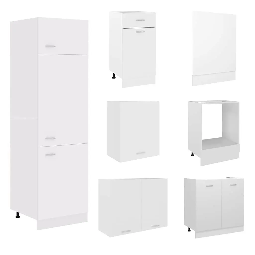 7 Piece Kitchen Cabinet Set White Engineered Wood Storage Cupboard Furniture