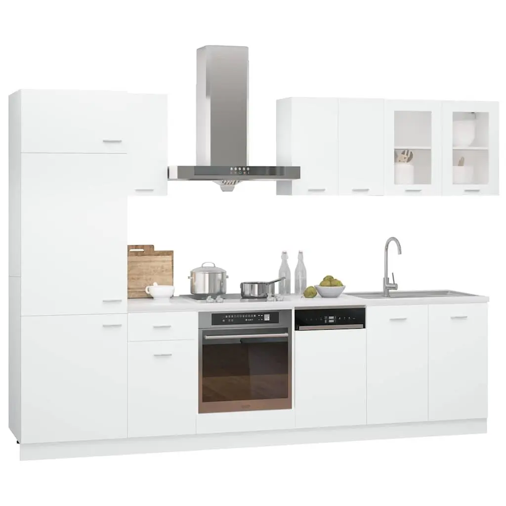 Kitchen Cabinet Set 8 Piece White Storage Cupboard Engineered Wood Furniture