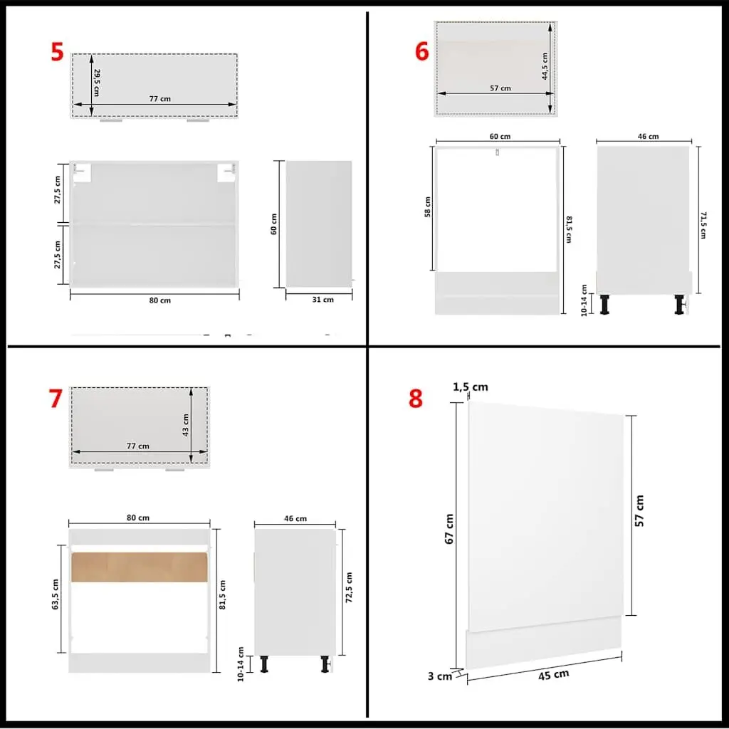 Kitchen Cabinet Set 8 Piece White Storage Cupboard Engineered Wood Furniture