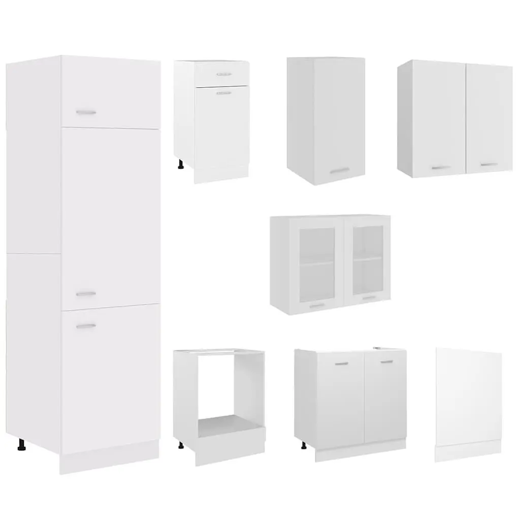 Kitchen Cabinet Set 8 Piece White Storage Cupboard Engineered Wood Furniture