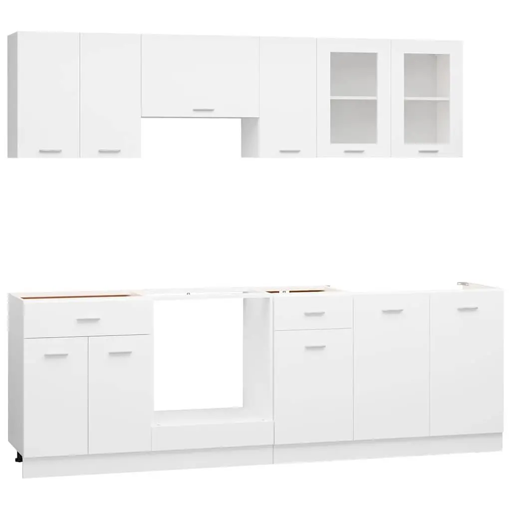 Kitchen Cabinet Set 8 Piece White Engineered Wood Storage Cupboard Organiser