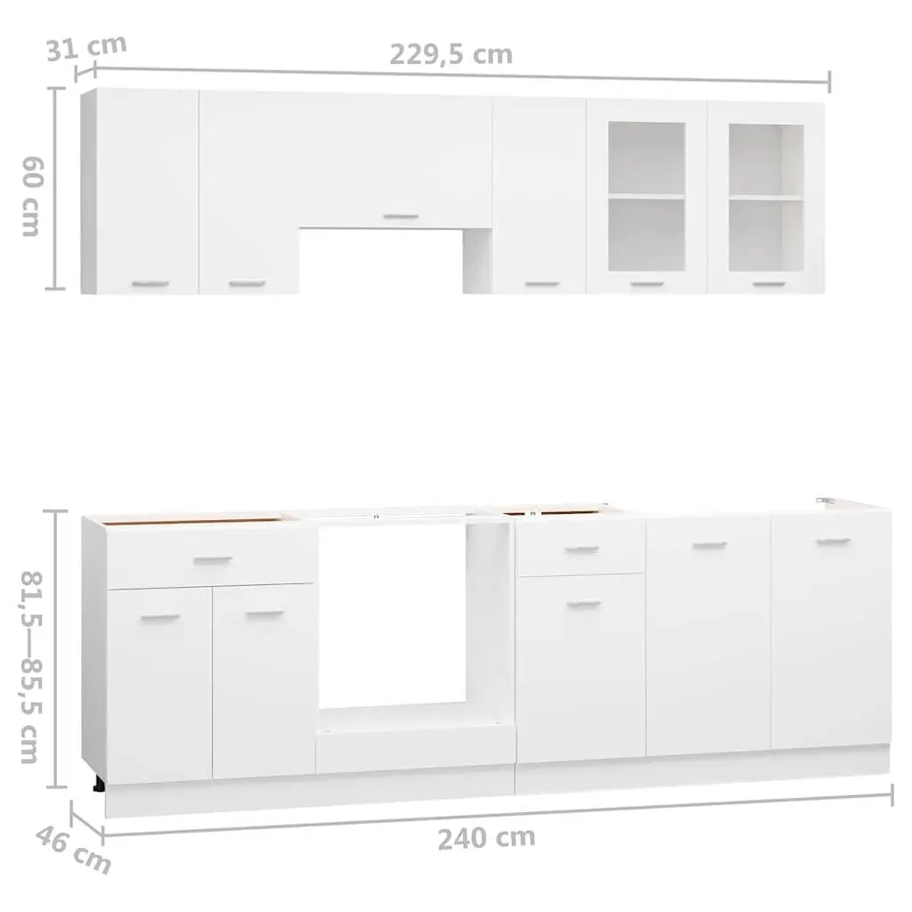 Kitchen Cabinet Set 8 Piece White Engineered Wood Storage Cupboard Organiser
