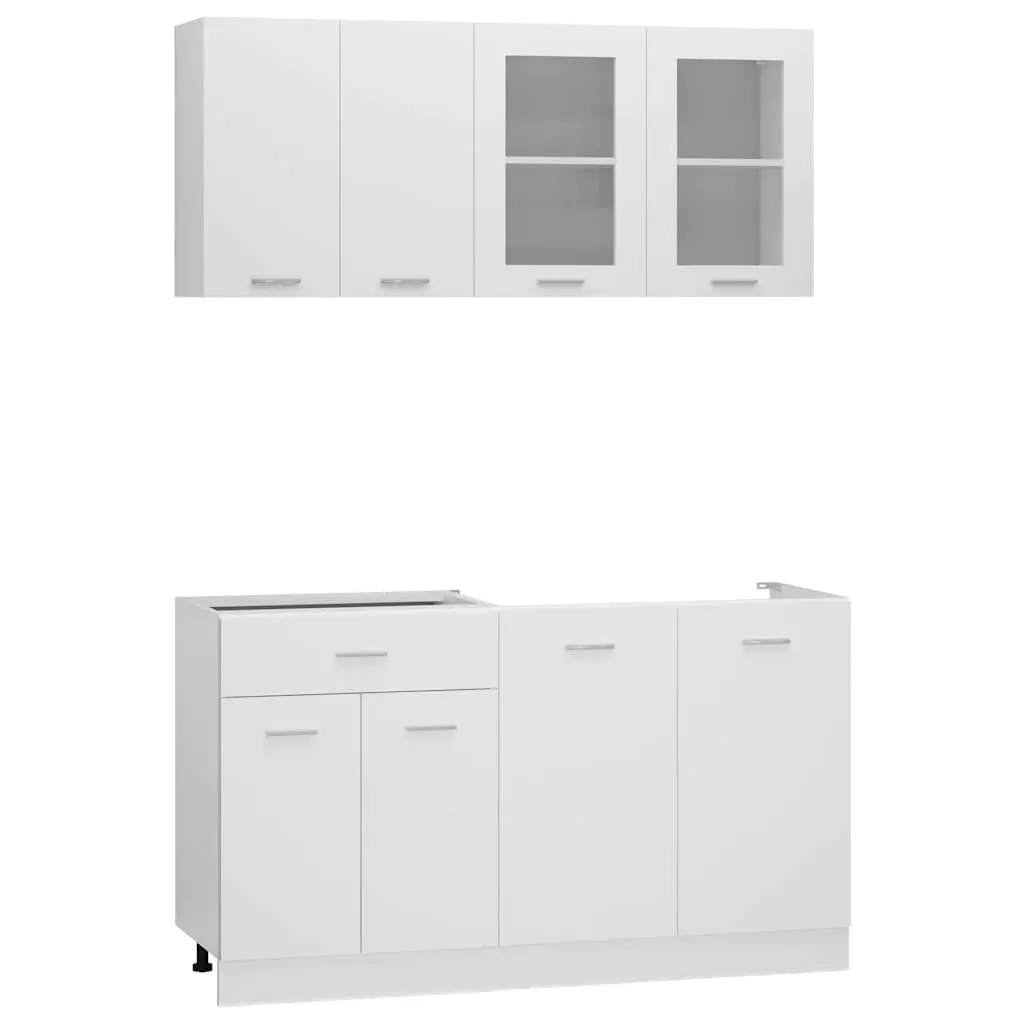4 Piece Kitchen Cabinet Set White Storage Cupboards Engineered Wood