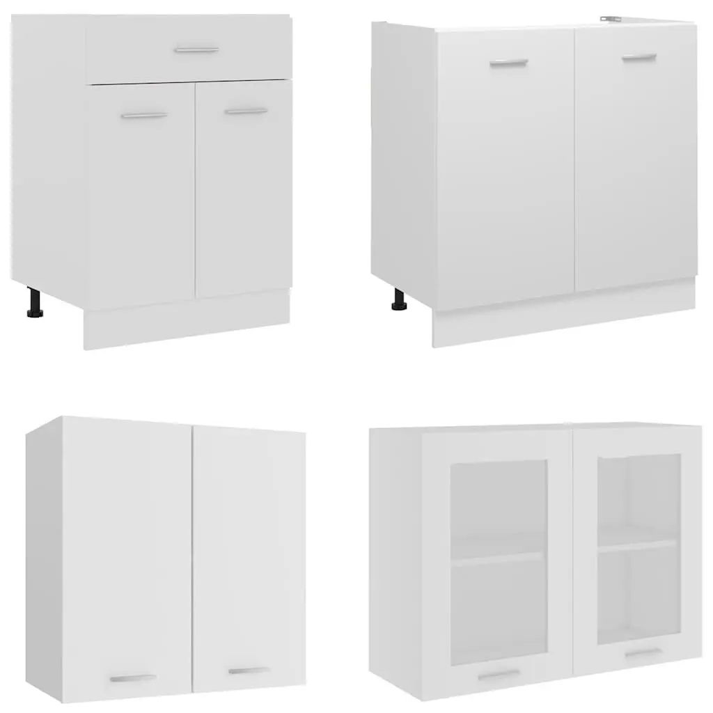4 Piece Kitchen Cabinet Set White Storage Cupboards Engineered Wood