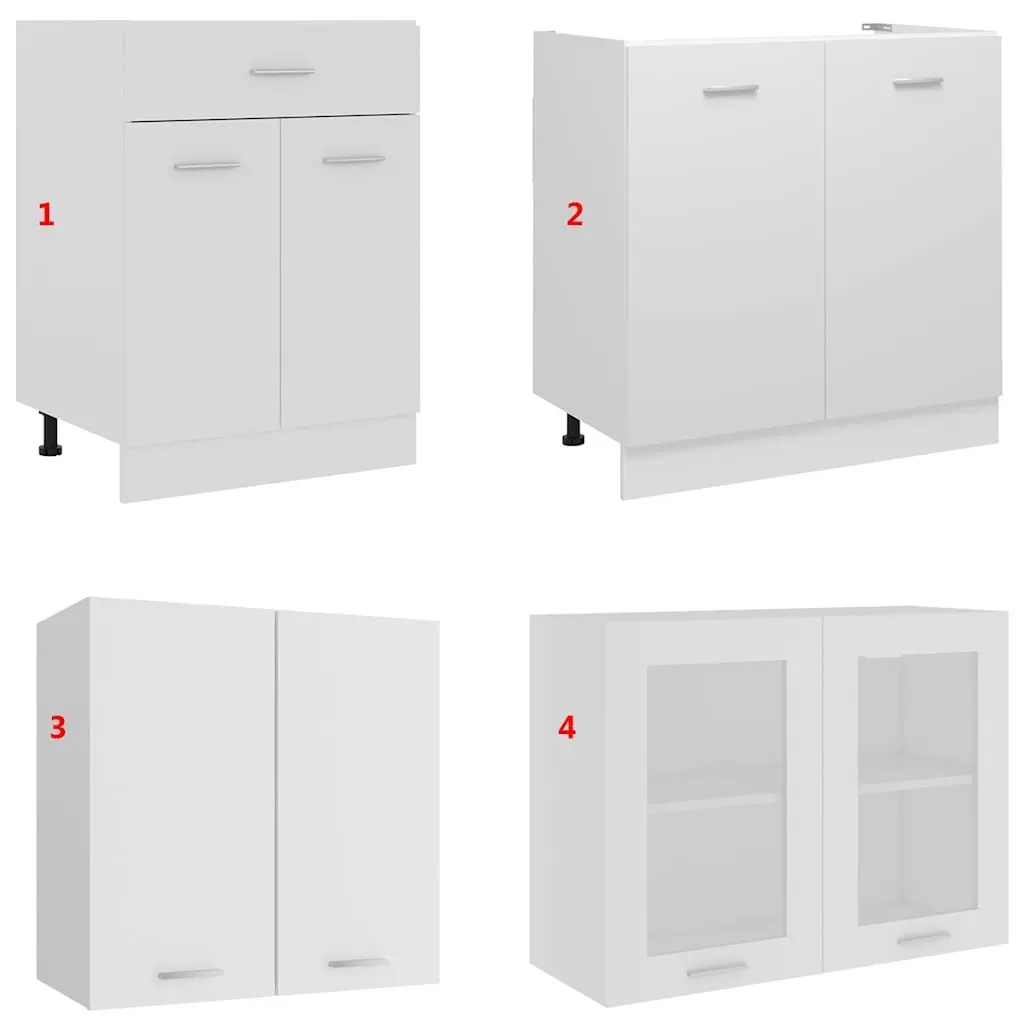 4 Piece Kitchen Cabinet Set White Storage Cupboards Engineered Wood