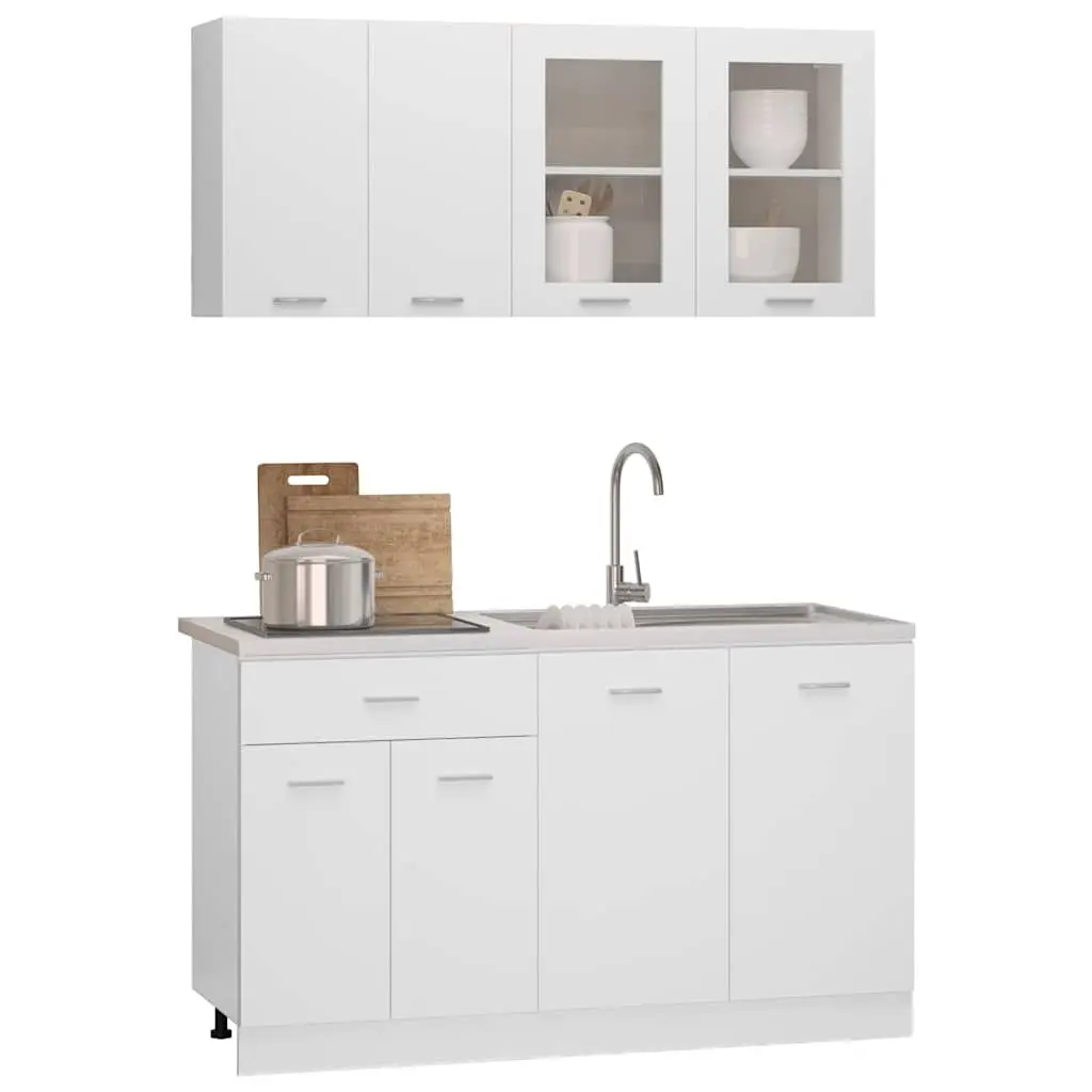 4 Piece Kitchen Cabinet Set White Storage Cupboards Engineered Wood