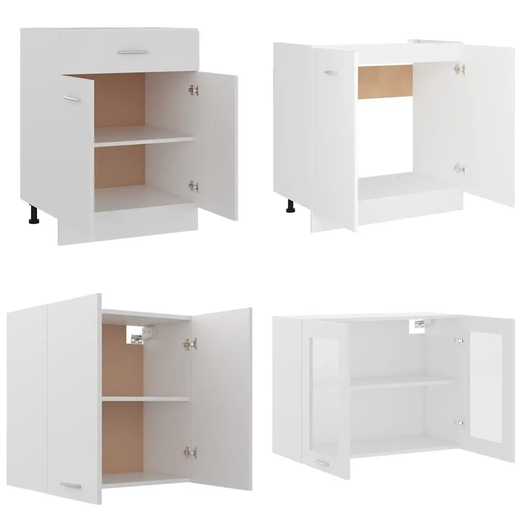 4 Piece Kitchen Cabinet Set White Storage Cupboards Engineered Wood