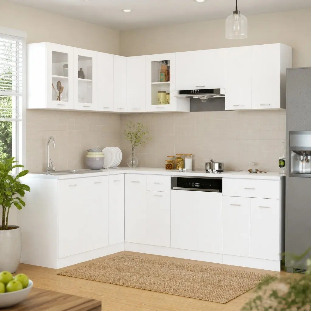 11 Piece Kitchen Cabinet Set Storage Organiser Engineered Wood White