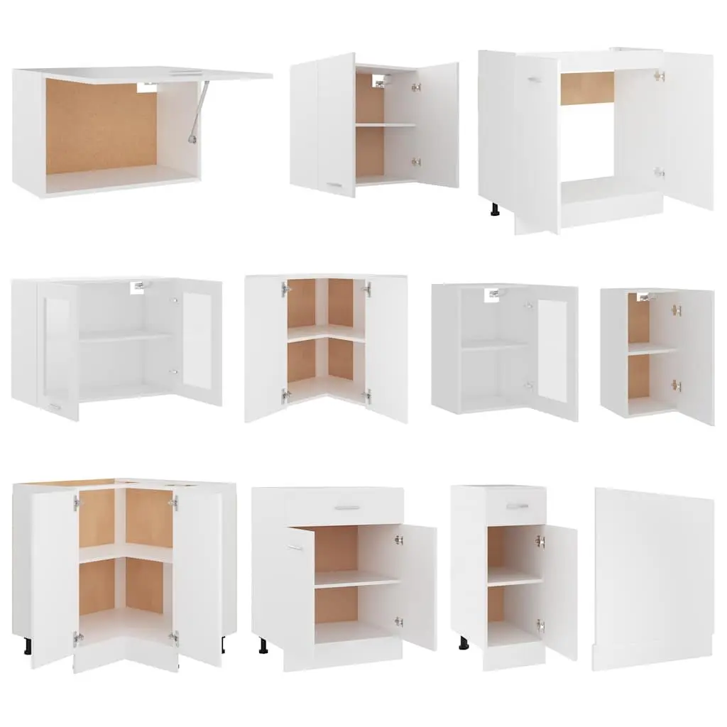 11 Piece Kitchen Cabinet Set Storage Organiser Engineered Wood White