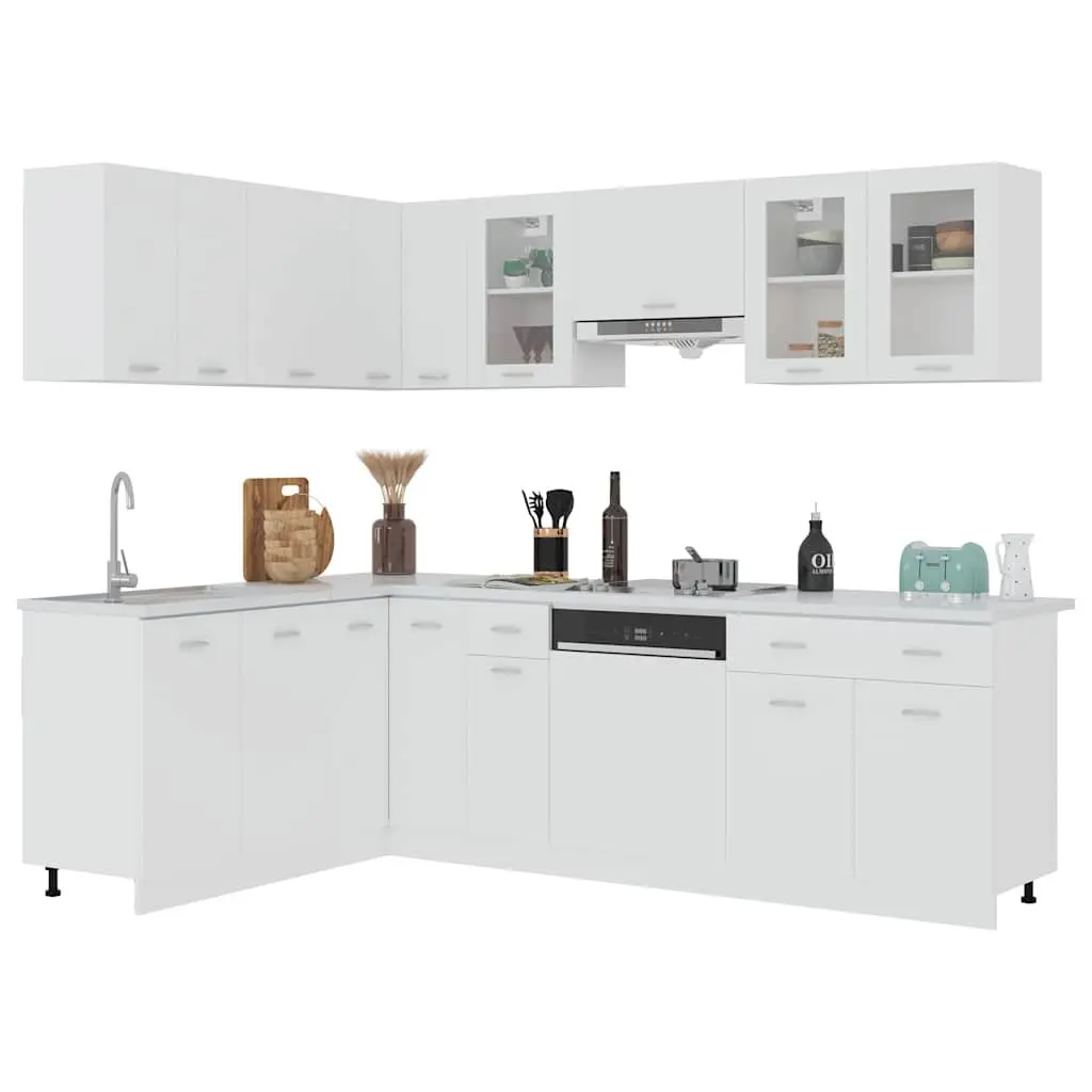 Kitchen Cabinet Set White Storage Cupboard 11 Piece Engineered Wood Furniture