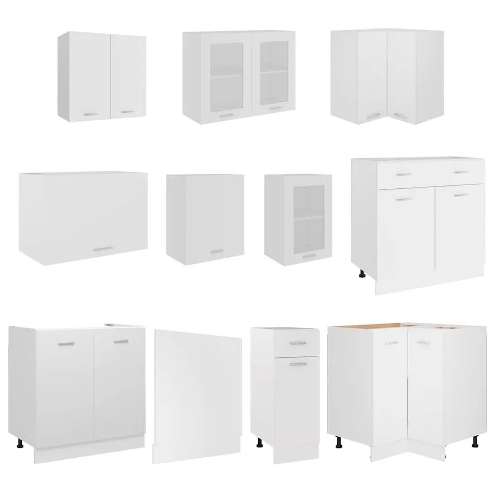 Kitchen Cabinet Set White Storage Cupboard 11 Piece Engineered Wood Furniture