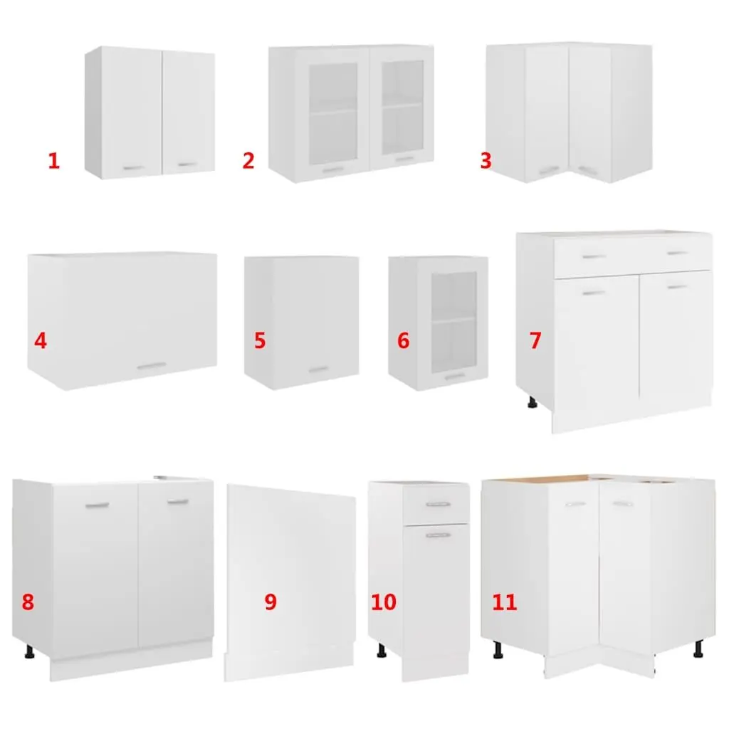 Kitchen Cabinet Set White Storage Cupboard 11 Piece Engineered Wood Furniture