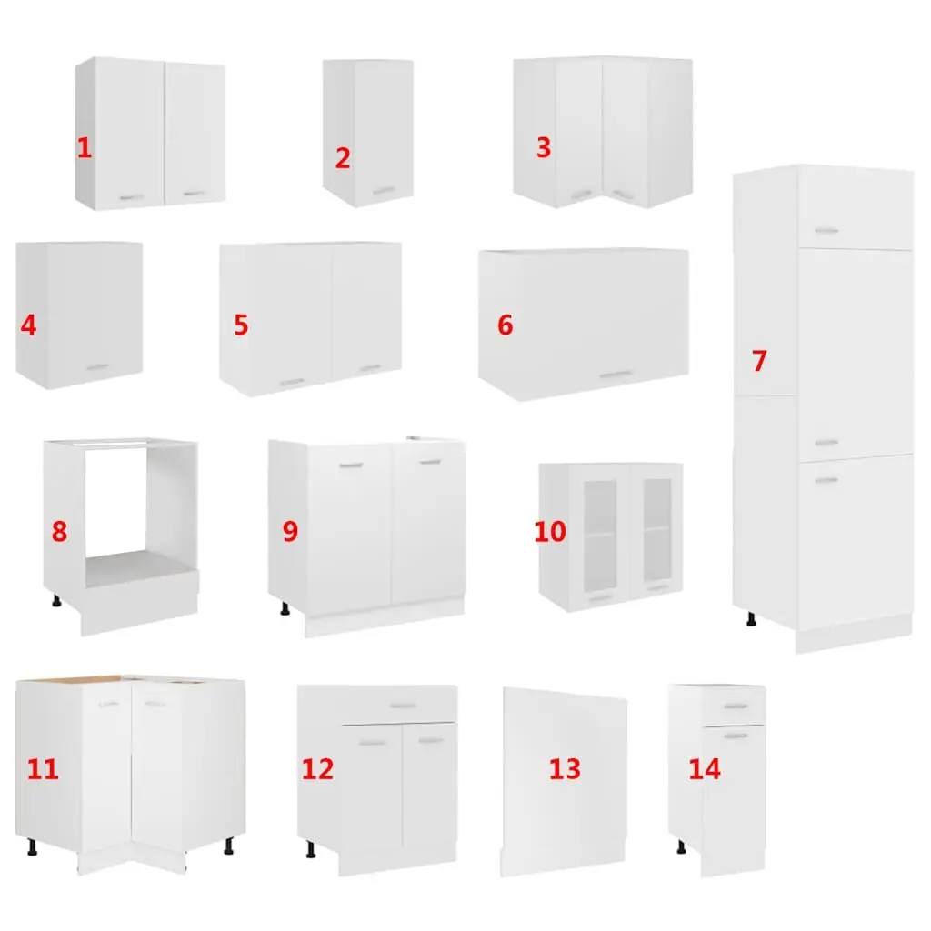 Kitchen Cabinet Set 14 Piece White Engineered Wood Storage Organiser Cupboard